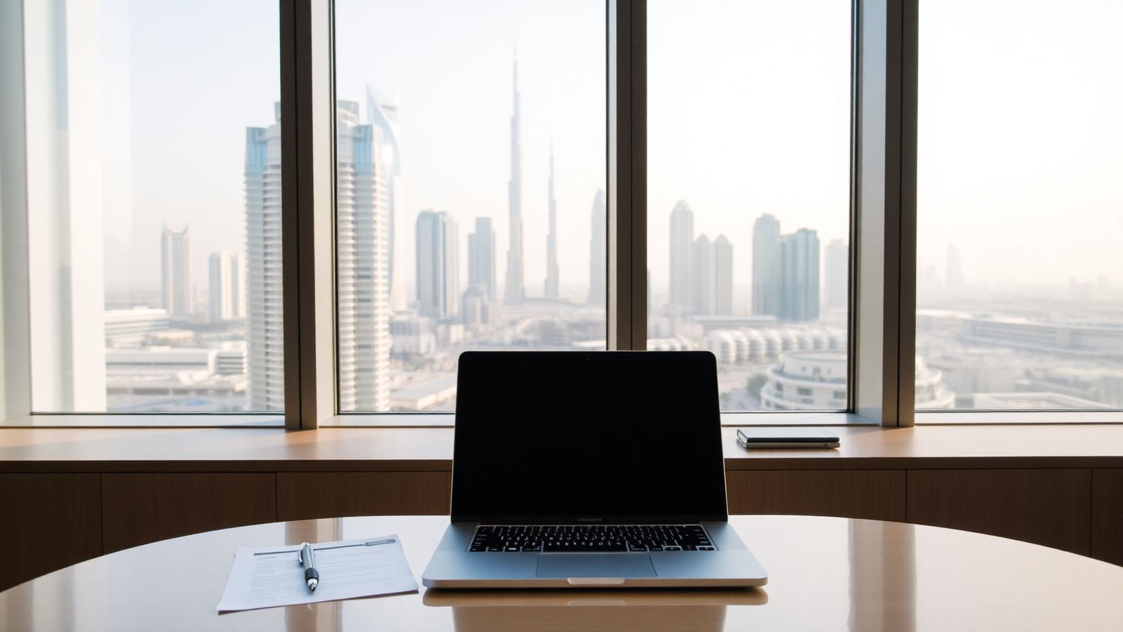 Modern Dubai professional workspace — UAE government forms and downloads