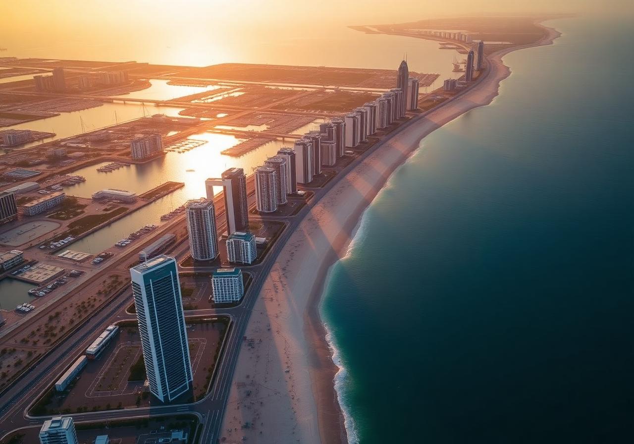 Aerial view of the Ras Al Khaimah coastline representing RAK ICC offshore company formation in the UAE
